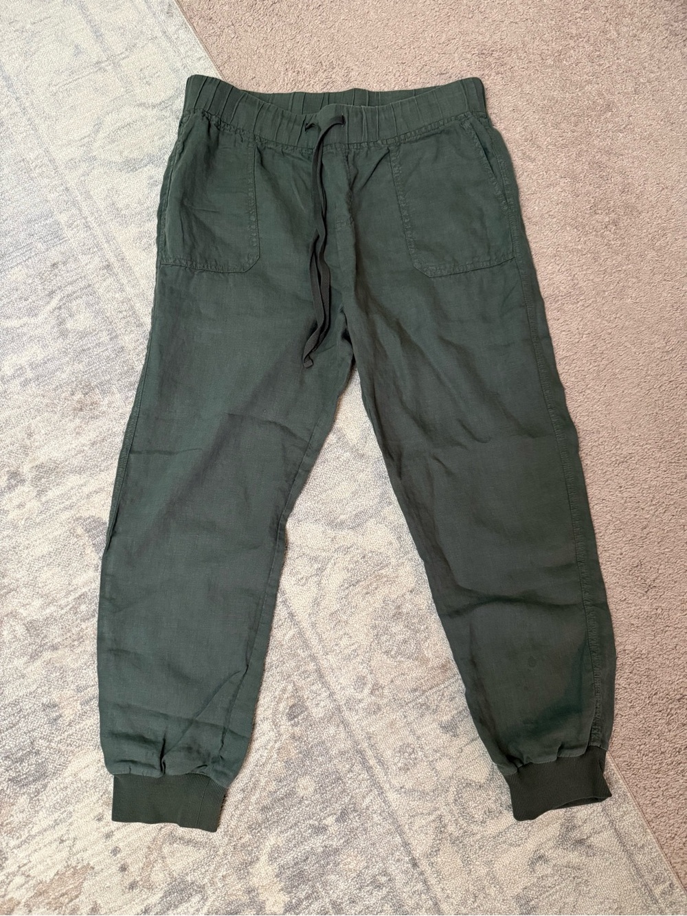 Women’s Olive Green Linen Drawstring Jogger Pants - Casual Comfort
